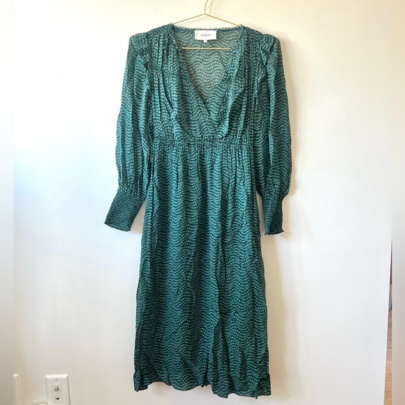 BA&SH Emerald Green Long Sleeve Midi Dress - Picture 3 of 8